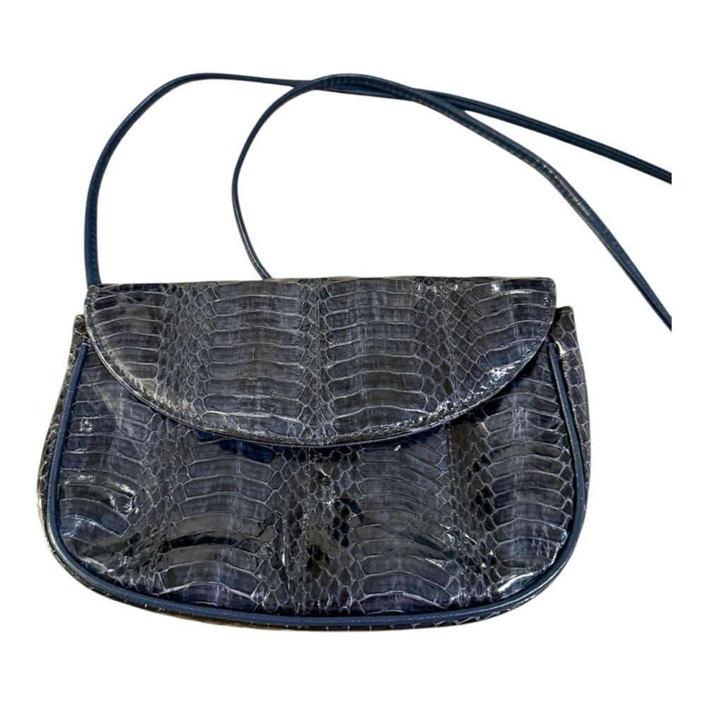 Elegant Navy Blue Snakeskin Crossbody Bag